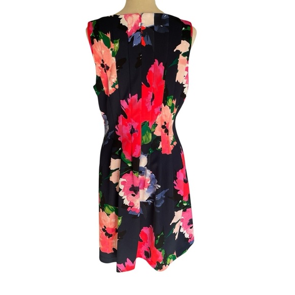 Vince Camuto Floral Flutter Pleated Fit & Flare Navy Pink Dress Women Size 14 - Picture 3 of 8